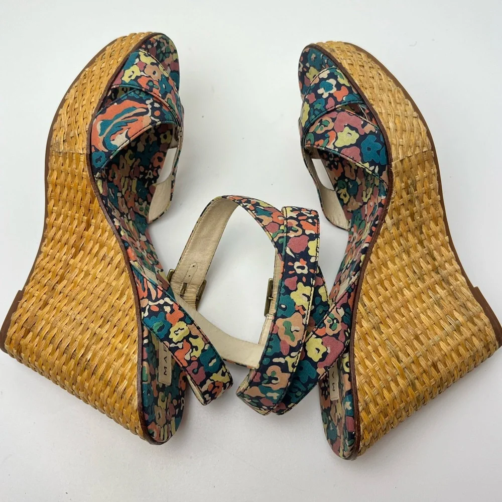 Marc Jacobs Vintage Floral Print Woven Platform Wedge Retro Sandals
